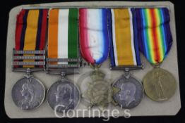A Boer War and WWI medal group to Sgt D. Boyle, Loyal North Lancashire Regiment comprising QSA