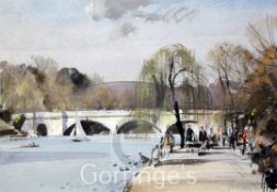 § Rowland Hilder (1905-1993)ink, gouache and watercolour,View of Hyde Park,signed in ink,12 x 18.