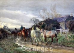 Charles James Adams (1857-1931)watercolour,'Going to the horse fair early morning',signed,