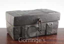 An 18th century German iron strong box, of rectangular form, 12.5in.