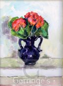 § Duncan Grant (1885-1978)watercolour and pencil on paper,Geraniums in a blue vase, c.1960,
