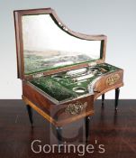 An early 19th century French Palais Royale musical necessaire, modelled as a piano forte, the fitted