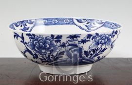 An English porcelain blue and white small punch bowl, late 18th century, probably Liverpool,