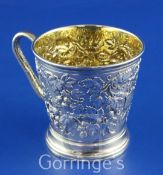 A Victorian silver christening mug by John Samuel Hunt, of tapering cylindrical form, with