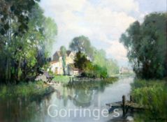 § Georges Charles Robin (French, 1903-2003)oil on canvas,River landscape, Moret-sur Loing,signed,