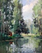 § Georges Charles Robin (French, 1903-2003)oil on board,River landscape,signed,16 x 12.5in.