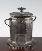 A Liberty Tudric pewter biscuit barrel, designed by Charles Annesley Voysey, no.059, 7in.