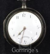 A George III silver pair cased keywind verge pocket watch by John Hudson, Nottingham, with Arabic