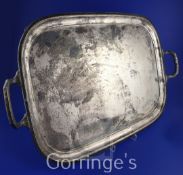 A George V silver two handled tea tray by Mappin & Webb, of rounded rectangular form, with fan