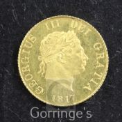 A George III gold half sovereign, 1817, EF