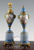 A pair of Sevres style porcelain and ormolu mounted cassolettes, second half 19th century, each