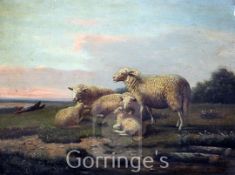 Louis Gerardts (French/Belgian, 19th century)pair of oils on wooden panel,Sheep in pasture and in