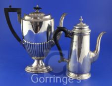 Two early 20th century silver coffee pots, 18th century style and demi-fluted oval pedestal,