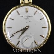 An 18ct gold Patek Philippe dress pocket watch, with baton numerals and subsidiary seconds (loose