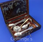 A 19th century Dutch tortoiseshell cased 833 standard silver teaware set, the fitted interior