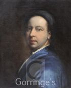 Early 18th century English Schooloil on canvas,Portrait of a gentleman wearing a blue coat,23.5 x