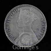 A Victoria 'Gothic' silver crown, 1847 unidecimo, crowned bust left, rev. four crowned shields