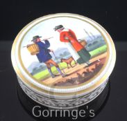 An English porcelain circular box and cover, possibly Chamberlains, c.1815-20, the cover painted