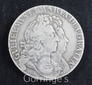 A William and Mary silver crown, 1692, 2 over upside down 2, Fine