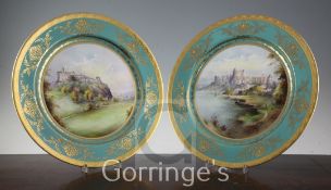 A pair of Minton Edinburgh and Windsor Castle view dishes, signed H.Holland, c.1957-59, each painted