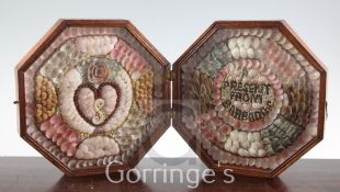 A 19th century sailor's shellwork double Valentine, with heart motif and inscription "A present from