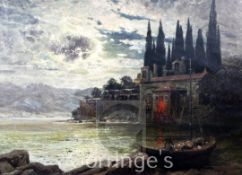 § Alois Arnegger (1879-1967)oil on canvas,Italian lakeside palazzo under moonlight,signed,29 x 39.