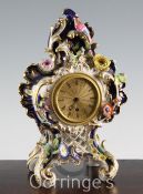 A Coalport Coalbrookdale porcelain mantel clock, with Vulliamy movement, c.1830-35, of cartouche