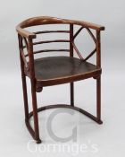 A Josef Hoffmann for Thonet bentwood tub chair, c.1910, H.2ft 5in.