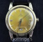 A gentleman's 1950's 14ct gold Omega Seamaster Calendar automatic wrist watch, with baton numerals