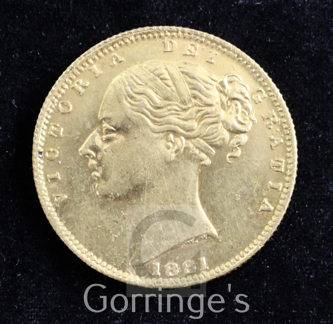 A Victoria gold sovereign, 1881, Good VF,