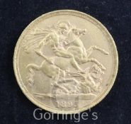 A Victoria Jubilee gold two pounds, 1893, good VF