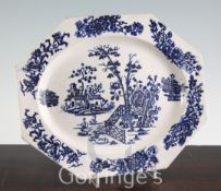A rare Derby blue and white dish, c.1770, possibly Cockpit Hill factory, printed with a fence,