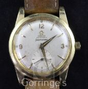 A gentleman's early 1950's 18ct gold Omega Seamaster automatic wrist watch, with baton and quarterly