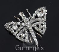 An antique gold, silver and rose cut diamond set butterfly brooch, width 1.5in.