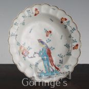 A Worcester Joshua Reynolds pattern scalloped dessert plate, c.1770, painted in kakiemon palette,