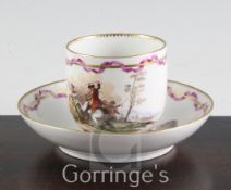 A Meissen military subject coffee cup and saucer, Marcolini period (1774-1814), the coffee cup