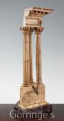 An early 19th century Grand Tour siena marble model of the Temple of Castor & Pollux, with three