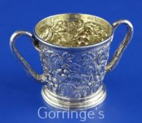 PAUL STORR. A good William IV silver loving cup, of tapering cylindrical form, with rustic loop