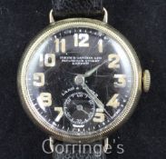 A gentleman's early 1930's 9ct gold Zenith Land and Water "Officers" manual wind trench style