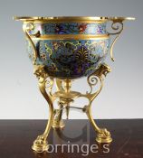 A 19th century French Grecian revival ormolu and champleve jardiniere, by F. Barbedienne, with lug