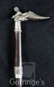 A 20th century English silver mounted rosewood sword stick, the handle modelled as a nude lady