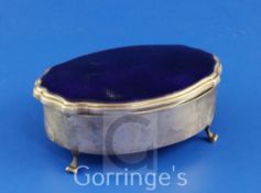 A 1930's silver and mauve guilloche enamel trinket box by Mappin & Webb, of lozenge form, on