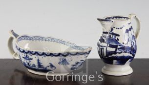 A Bow blue and white sauceboat, c.1753 and an English porcelain blue and white cream jug, late