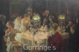 After Jules-Alexandre Grun (French, 1868-1938)oil on canvas,'The Dinner Party',38.5 x 54.5in.