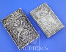 A Chinese silver filigree card case, decorated in relief with dragons and flowers and another
