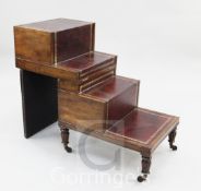 A George III mahogany metamorphic stool / library steps, with brass studded upholstered seat opening