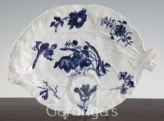 A rare Worcester Blown Tulip pattern leaf dish, c.1760-65, the press moulded leaf shaped dish,