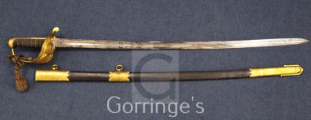 A Royal Naval Officer's 1827 pattern dress sword, presented to Lt. Robert Lionel Hartley RN (d.