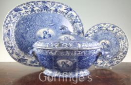A Staffordshie pearlware part dinner service, c.1820, each piece with a reserve of a dragon like