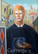 Noella Lammers (b.1915)oil on canvas,Clown at a fairground,signed,27.5 x 19.5in.